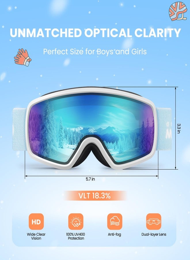 OutdoorMaster Children's OTG Ski Snowboard Goggles Snow Goggles with 100% UV Protection Children's Snow Goggles for Boys Girls Toddlers (White Frame Vlt 18.3% + Revo Ice Blue Lens) - Image 3