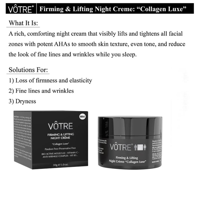 Votre VOTRE Mini Firming Lifting Night Creme Collagen Luxe Bio Active Molecule Vitamin C Anti Wrinkle Complex 30Gm - Image 5
