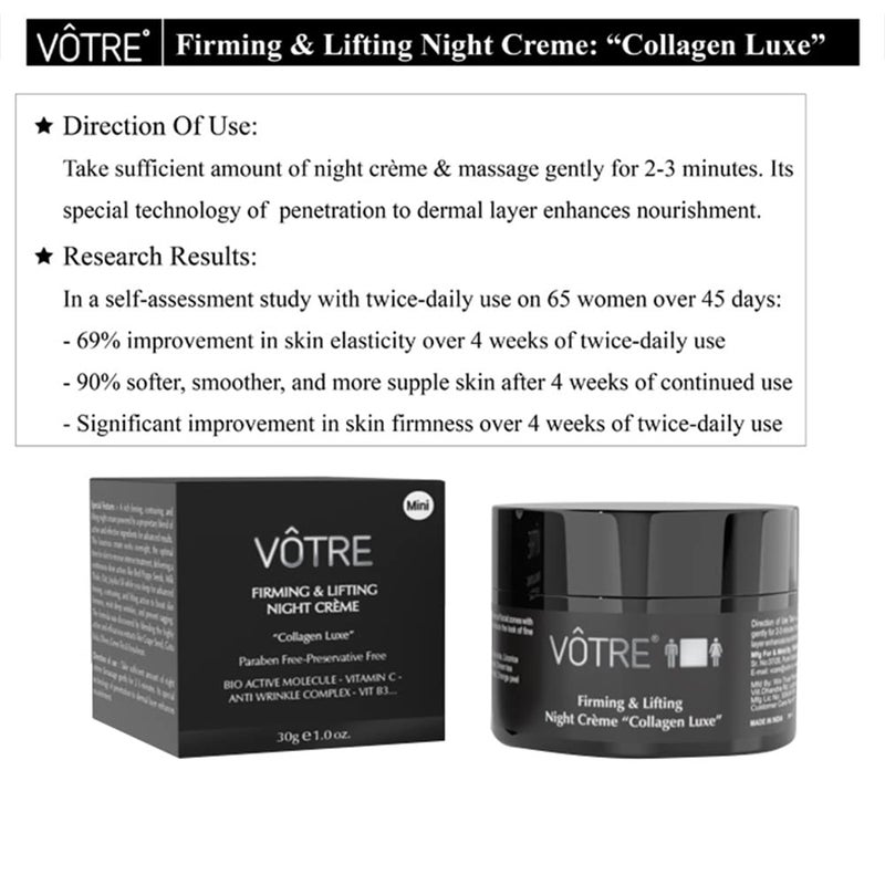 Votre VOTRE Mini Firming Lifting Night Creme Collagen Luxe Bio Active Molecule Vitamin C Anti Wrinkle Complex 30Gm - Image 3