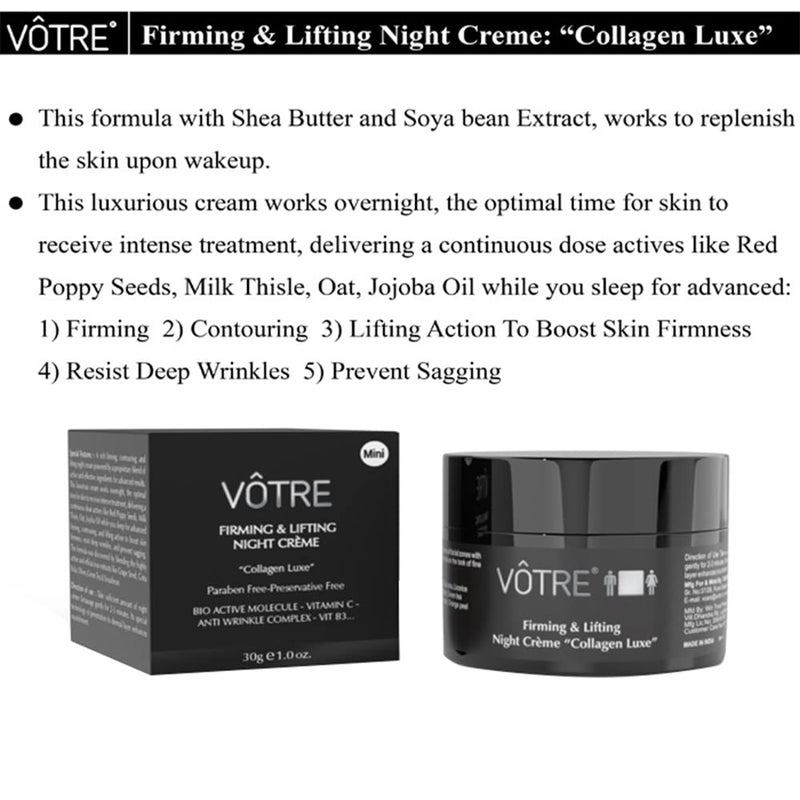 Votre VOTRE Mini Firming Lifting Night Creme Collagen Luxe Bio Active Molecule Vitamin C Anti Wrinkle Complex 30Gm - Image 4