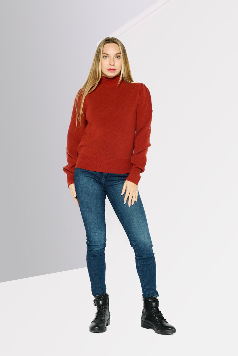 BOSS Women Turtle Neck Solid Sweater, Red - Image 2