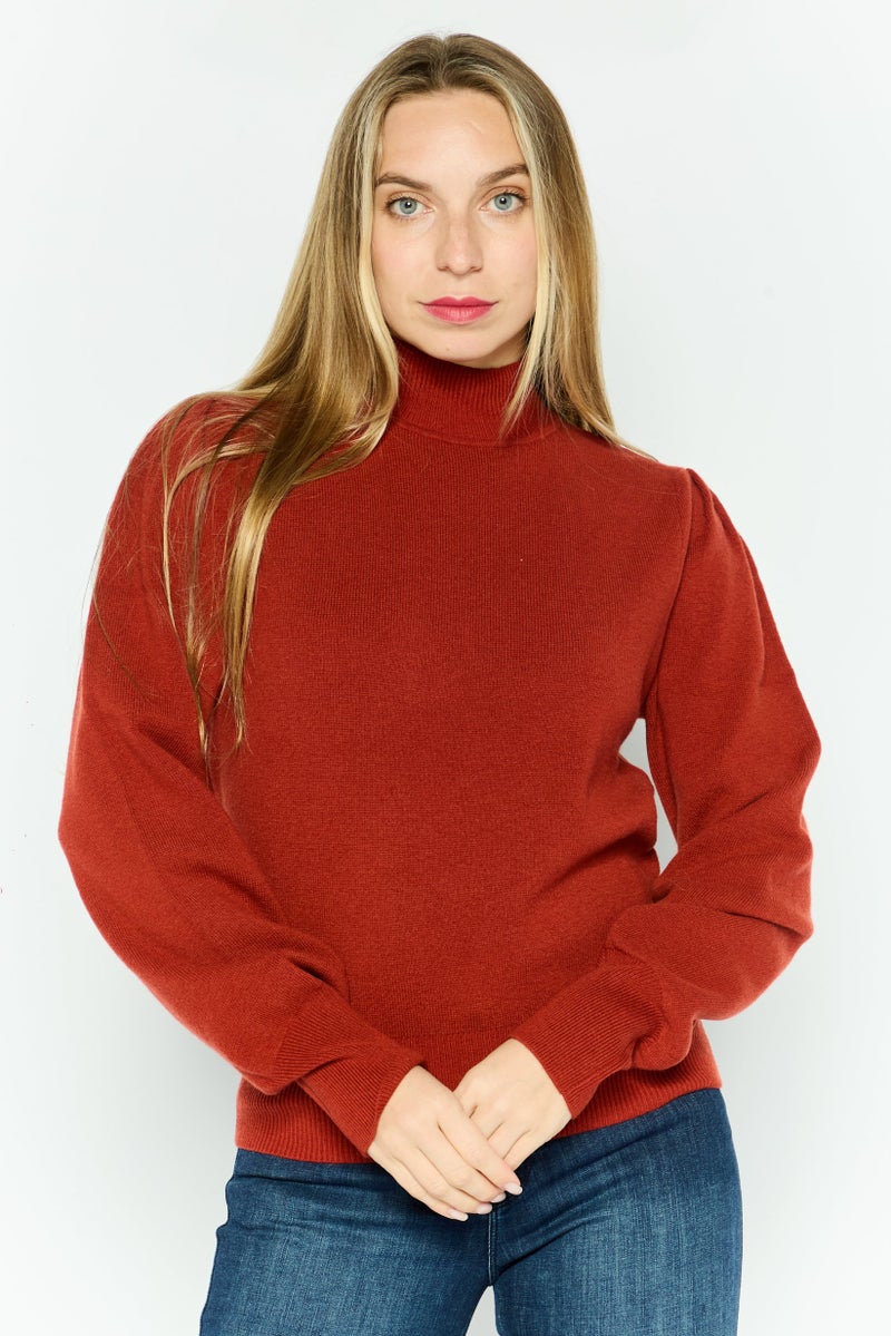 BOSS Women Turtle Neck Solid Sweater, Red - Image 1