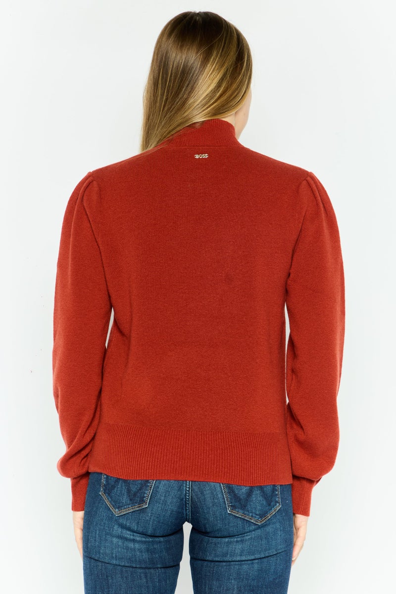 BOSS Women Turtle Neck Solid Sweater, Red - Image 4