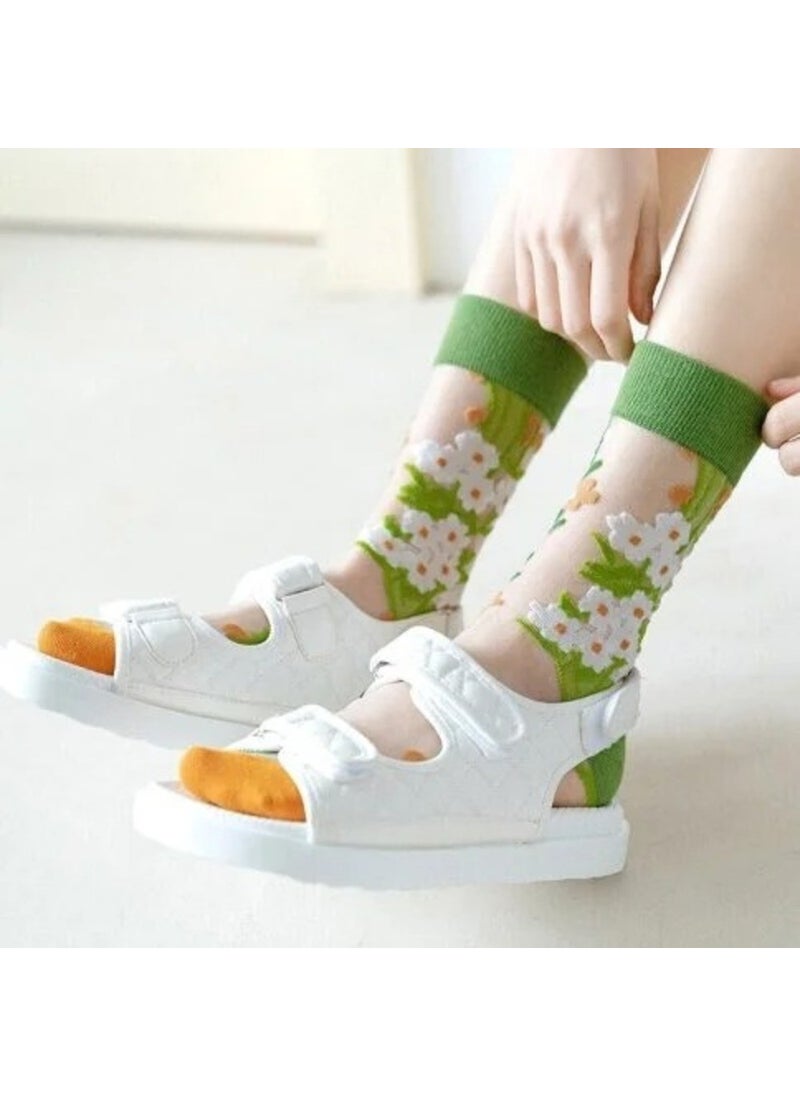 Efna Store - Bolero Japanese Korean Style Transparent Transparent Women's Socks Flowers - Image 1