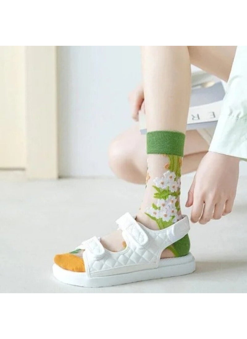 Efna Store - Bolero Japanese Korean Style Transparent Transparent Women's Socks Flowers - Image 1