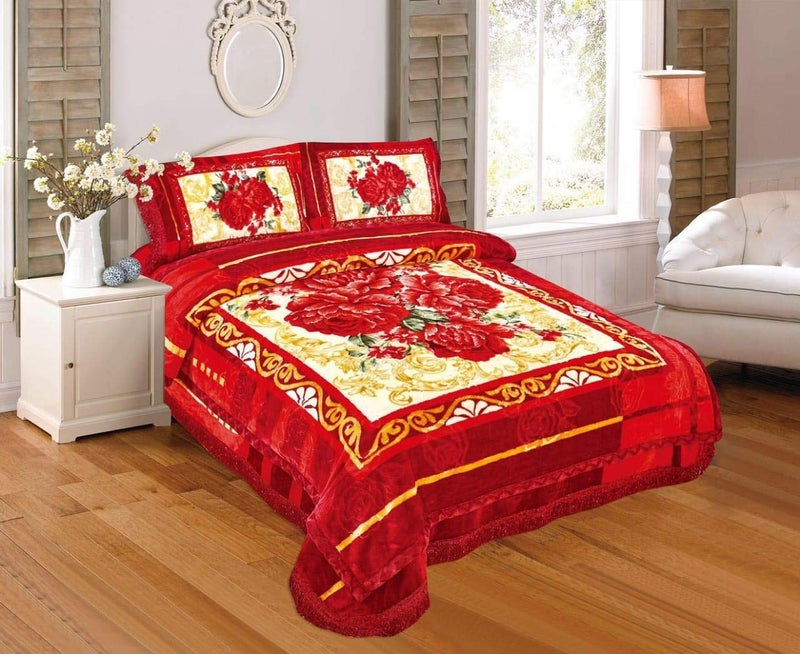 OMAJA HOME OMAJA HOME Cotton Printed Double Bed Blanket Bedsheet 2 Pillow Cover Wedding Bedding Set for Newly Married Couple King Red Set of 4 Pieces  - Image 2