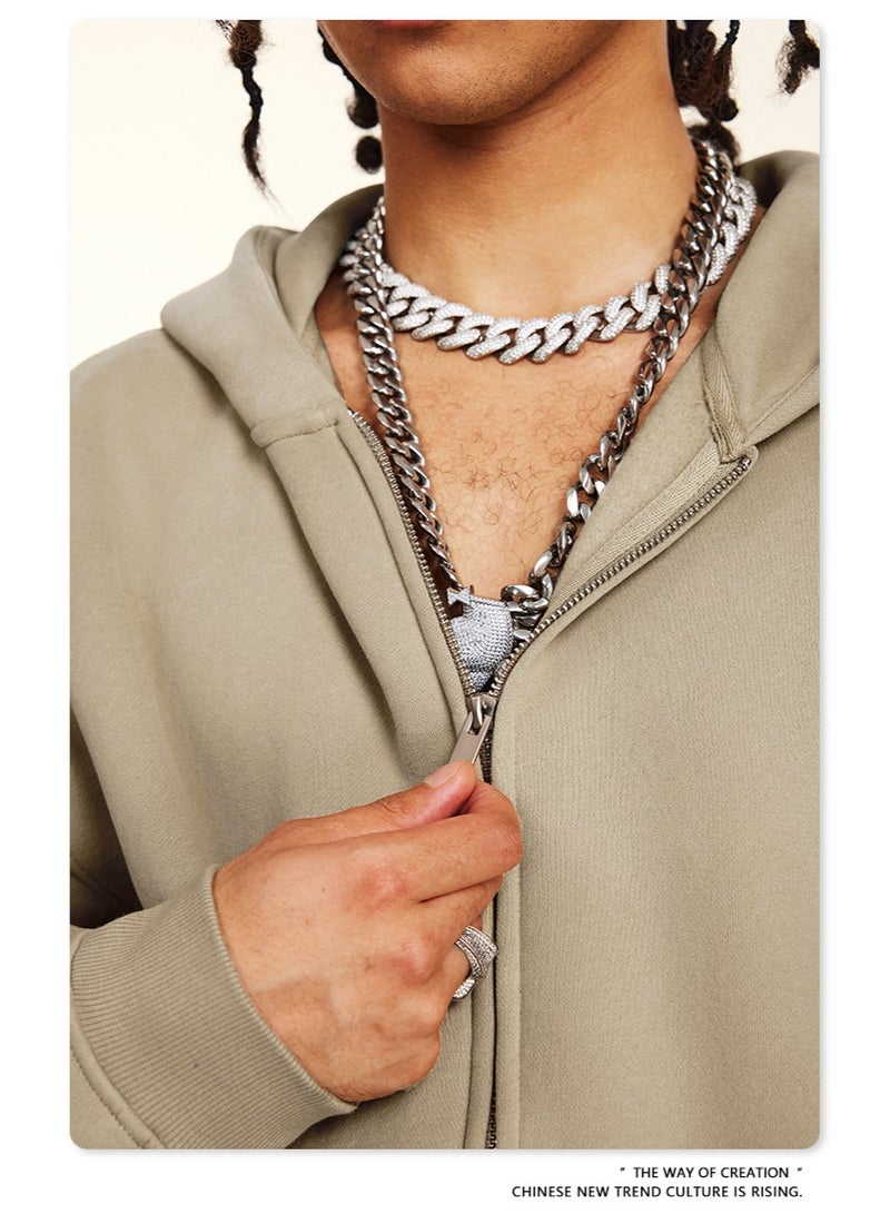 بى طقم من قطعتين: سويت شيرت بغطاء رأس بلون سادة مبطن بالصوف، كارديجان فضفاض كاجوال، وبنطال رياضي (بني فاتح) - Image 4