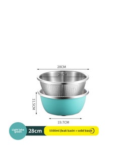 Generic 304 Stainless Steel Colorful Cooking Basin With Lid Salad Basin Baking And Noodle Egg Bowl Baby Washing Bottle Draining Basin-规格:304料理盆+漏盆-28CM-淡湖绿-颜色:默认项  - Image 1