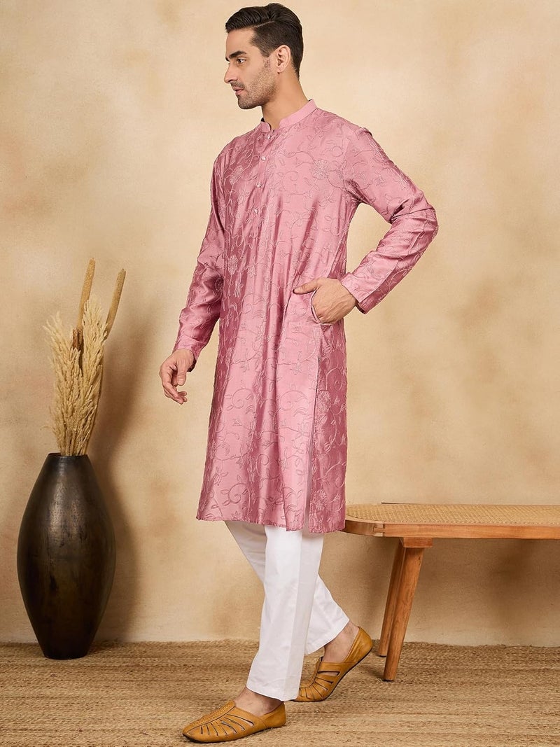 SWAGG INDIA قميص كورتا مزخرف بأزهار هندسية عادية من رايون للرجال - Image 3