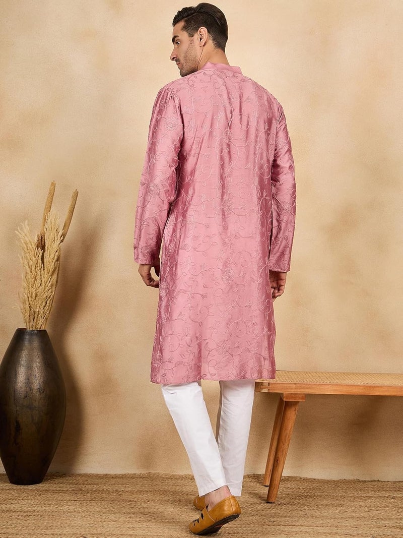 SWAGG INDIA قميص كورتا مزخرف بأزهار هندسية عادية من رايون للرجال - Image 4