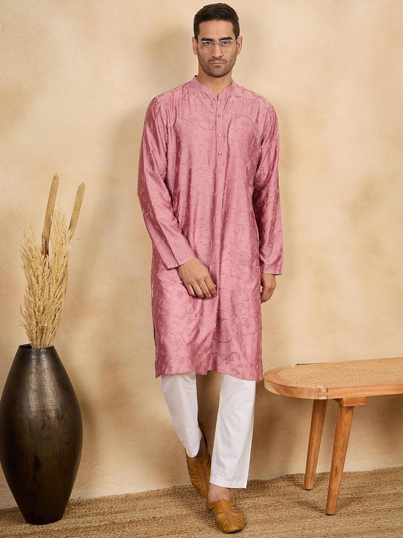 SWAGG INDIA قميص كورتا مزخرف بأزهار هندسية عادية من رايون للرجال - Image 5