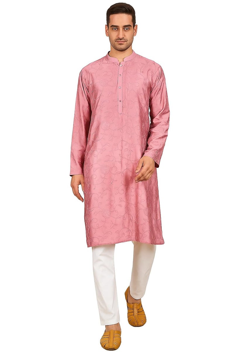 SWAGG INDIA قميص كورتا مزخرف بأزهار هندسية عادية من رايون للرجال - Image 1