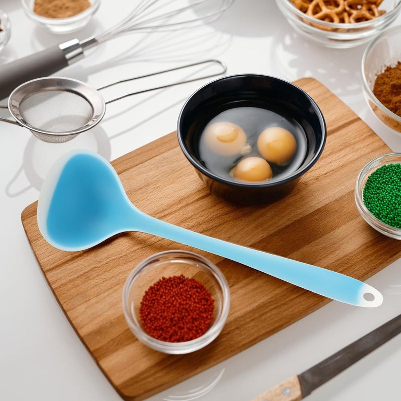 2pcs Silicone Soup Ladle Set Blue Multi-function Kitchen Cooking Ladles Household Daily Use Mixing Spoon for Soup and Sauce - Image 4
