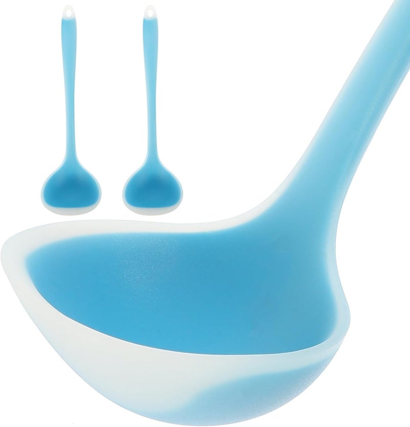 2pcs Silicone Soup Ladle Set Blue Multi-function Kitchen Cooking Ladles Household Daily Use Mixing Spoon for Soup and Sauce - Image 1