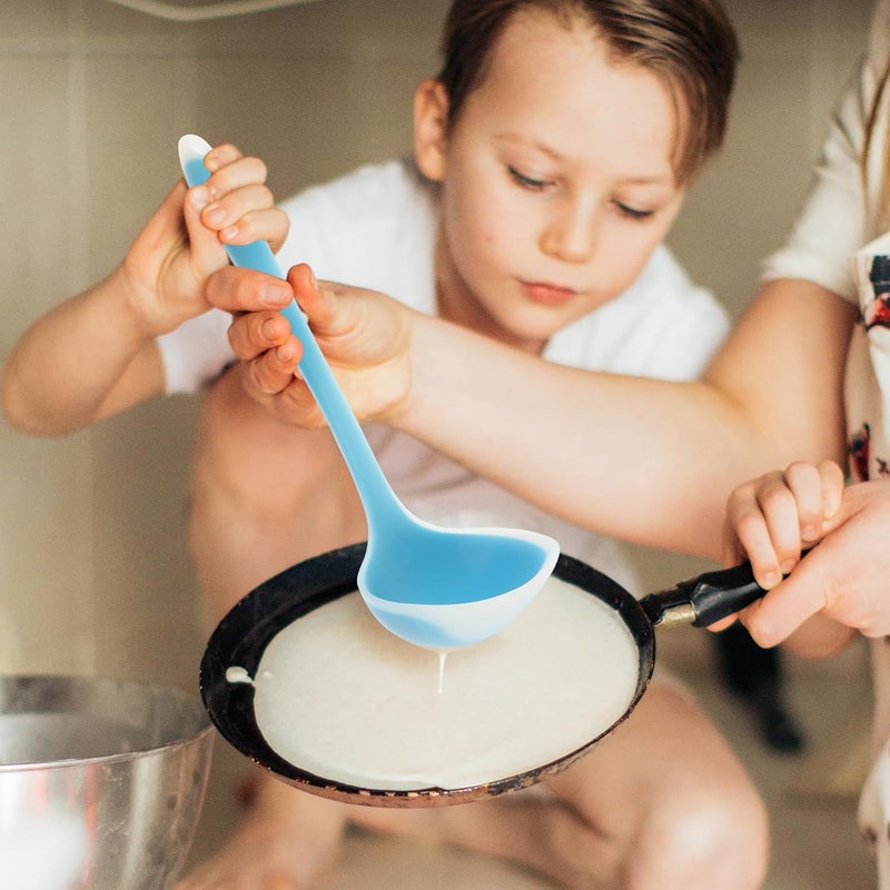2pcs Silicone Soup Ladle Set Blue Multi-function Kitchen Cooking Ladles Household Daily Use Mixing Spoon for Soup and Sauce - Image 5