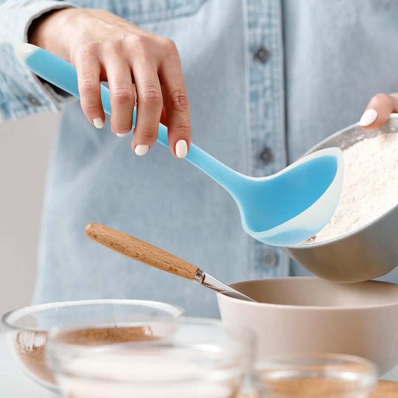 2pcs Silicone Soup Ladle Set Blue Multi-function Kitchen Cooking Ladles Household Daily Use Mixing Spoon for Soup and Sauce - Image 3