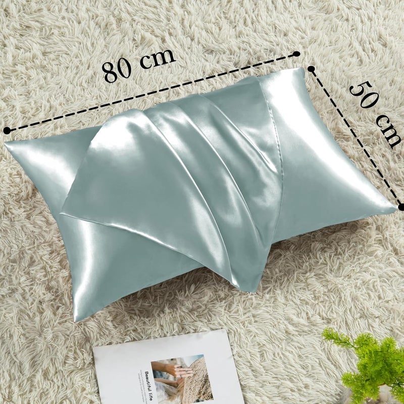 Vielit Set of 2 Satin Pillowcases 50 x 80 cm, Green, Soft Similar to Silk Pillowcase 50 x 80 cm, Premiun Pillowcase 50 x 80 cm Pillowcases for Hair and Skin with 2 Hair Bobbles Eco Certificate - Image 4