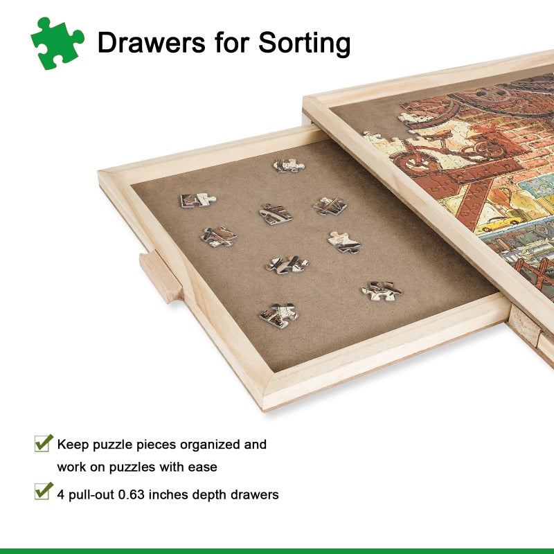 ALL4JIG 1500 Pieces Rotating Puzzle Board with 4 Drawers and Cover,25"x34" Portable Wooden Jigsaw Puzzle Table for Adults,Lazy Susan Spinning Puzzle Boards Birthday Gift for mom - Image 2