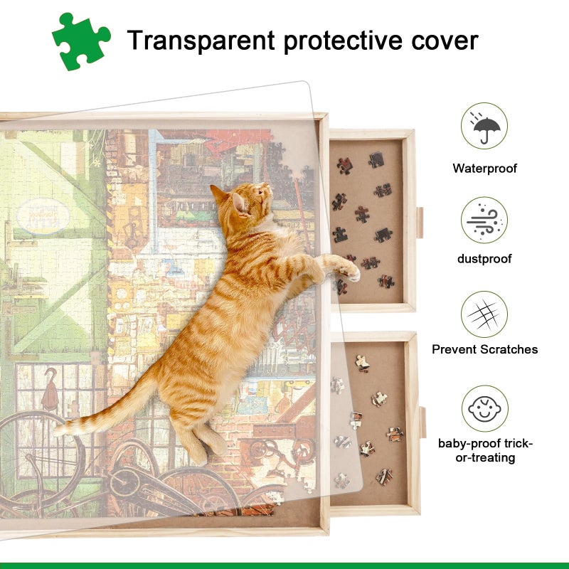 ALL4JIG 1500 Pieces Rotating Puzzle Board with 4 Drawers and Cover,25"x34" Portable Wooden Jigsaw Puzzle Table for Adults,Lazy Susan Spinning Puzzle Boards Birthday Gift for mom - Image 3