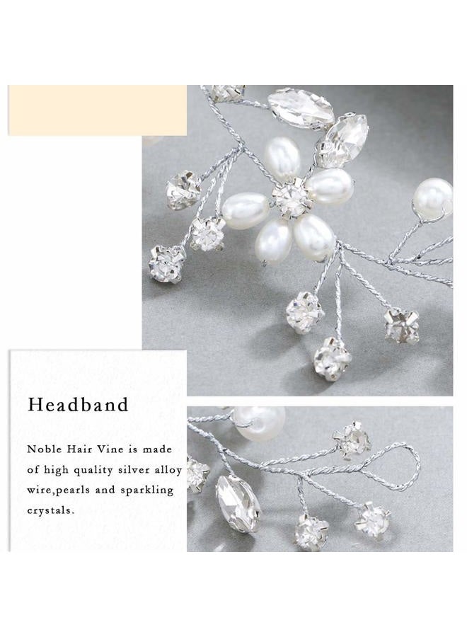 GORAIS Pearl Bridal Hair Vine Silver Crystal Wedding Headband Bride Hair Pieces Flower Hair Accessories for Women and Girls - Image 3