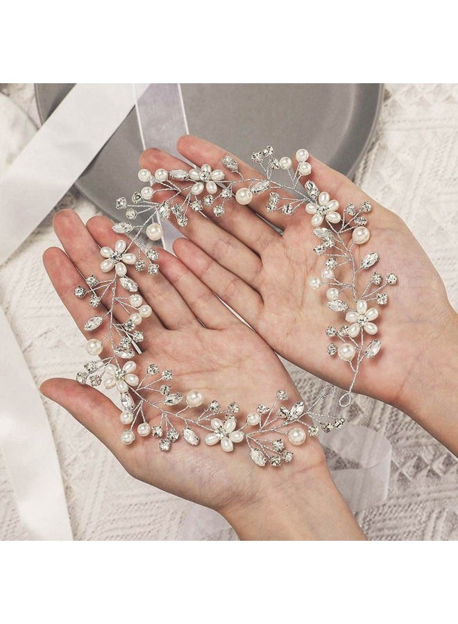 GORAIS Pearl Bridal Hair Vine Silver Crystal Wedding Headband Bride Hair Pieces Flower Hair Accessories for Women and Girls - Image 5