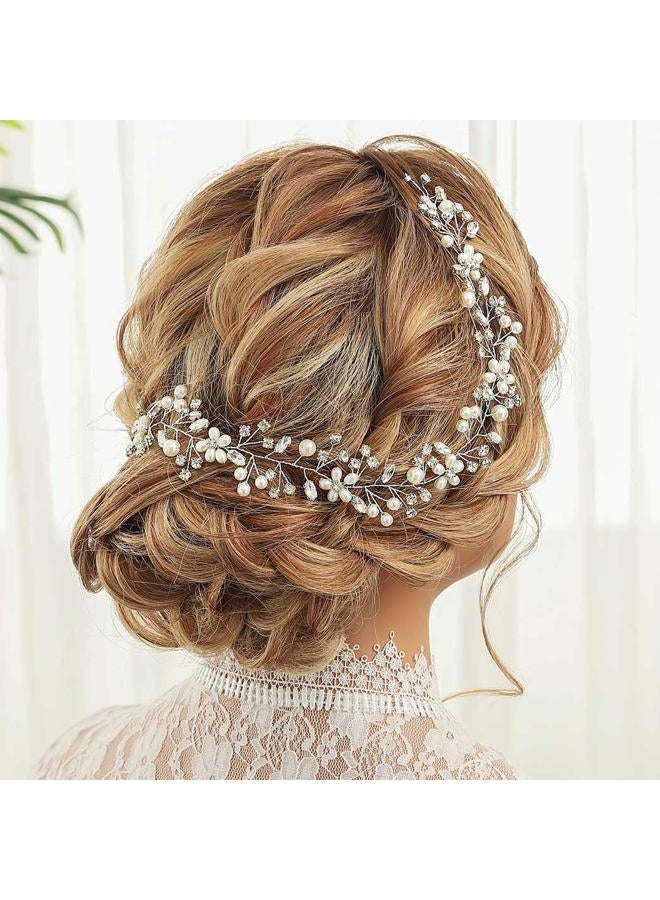 GORAIS Pearl Bridal Hair Vine Silver Crystal Wedding Headband Bride Hair Pieces Flower Hair Accessories for Women and Girls - Image 4