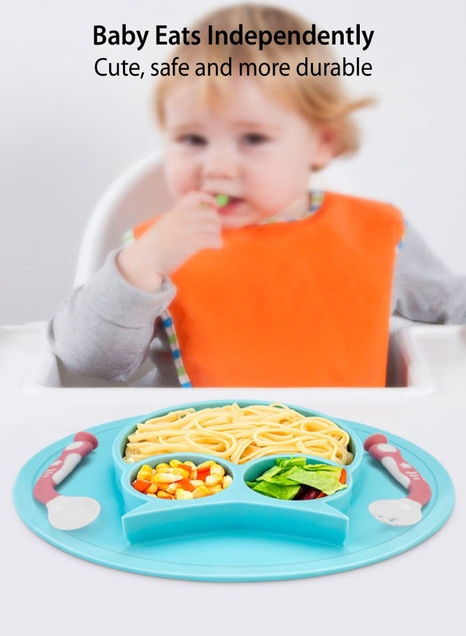 Owl Silicone Suction Plate Self Feeding Training Storage Divided Plate Baby Toddler Bowl And Dish Microwave Dishwasher Safe (Blue) - Image 4
