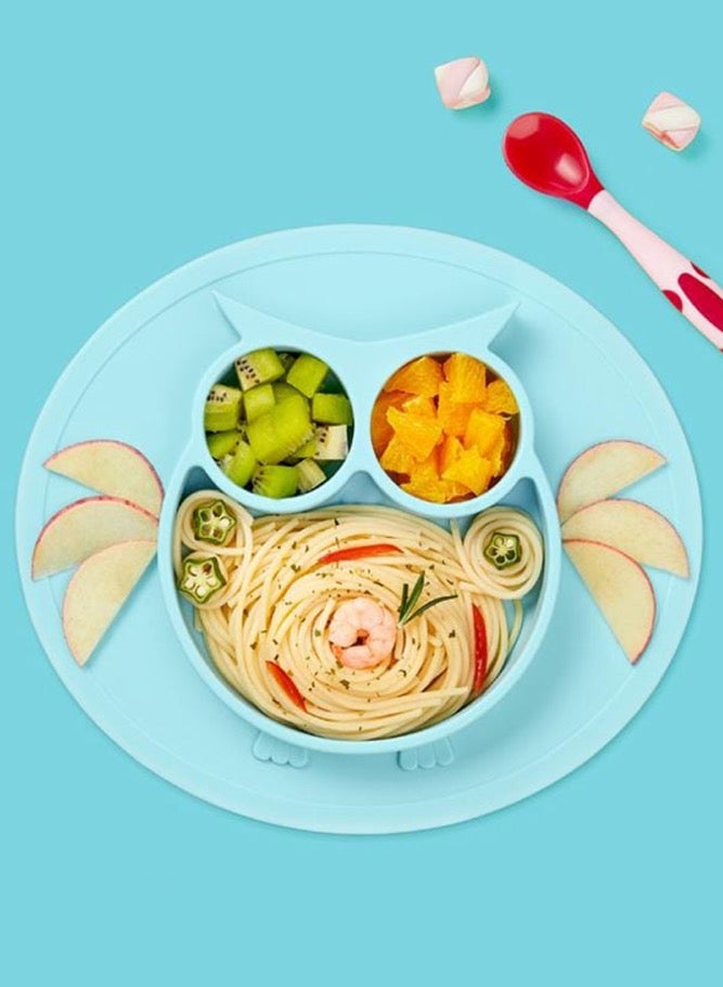 Owl Silicone Suction Plate Self Feeding Training Storage Divided Plate Baby Toddler Bowl And Dish Microwave Dishwasher Safe (Blue) - Image 1
