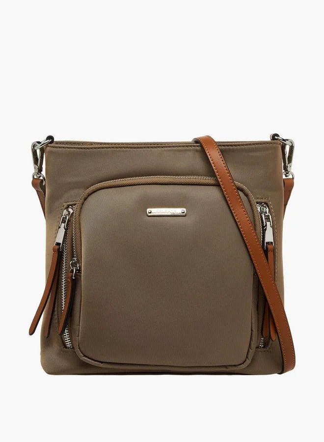 Textured Crossbody Bag with Zip Closure