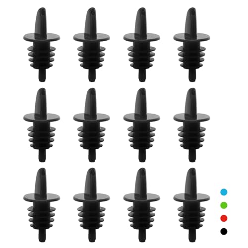 eispap Plastic Liquor Bottle Pourers Black- 12 Pack Classic Bottle Pourers for Alcohol, Leak-Proof, Dishwasher-Safe Pour Spouts for Liquor Bottles (black) - Image 1