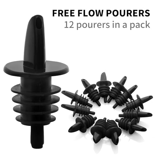 eispap Plastic Liquor Bottle Pourers Black- 12 Pack Classic Bottle Pourers for Alcohol, Leak-Proof, Dishwasher-Safe Pour Spouts for Liquor Bottles (black) - Image 2
