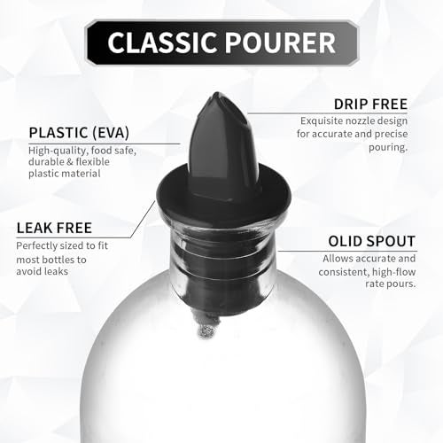 eispap Plastic Liquor Bottle Pourers Black- 12 Pack Classic Bottle Pourers for Alcohol, Leak-Proof, Dishwasher-Safe Pour Spouts for Liquor Bottles (black) - Image 3