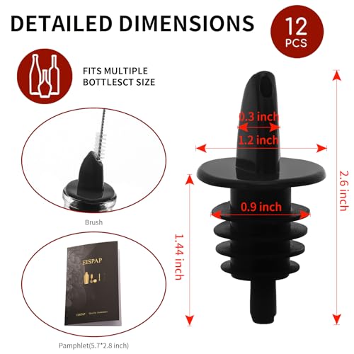 eispap Plastic Liquor Bottle Pourers Black- 12 Pack Classic Bottle Pourers for Alcohol, Leak-Proof, Dishwasher-Safe Pour Spouts for Liquor Bottles (black) - Image 4