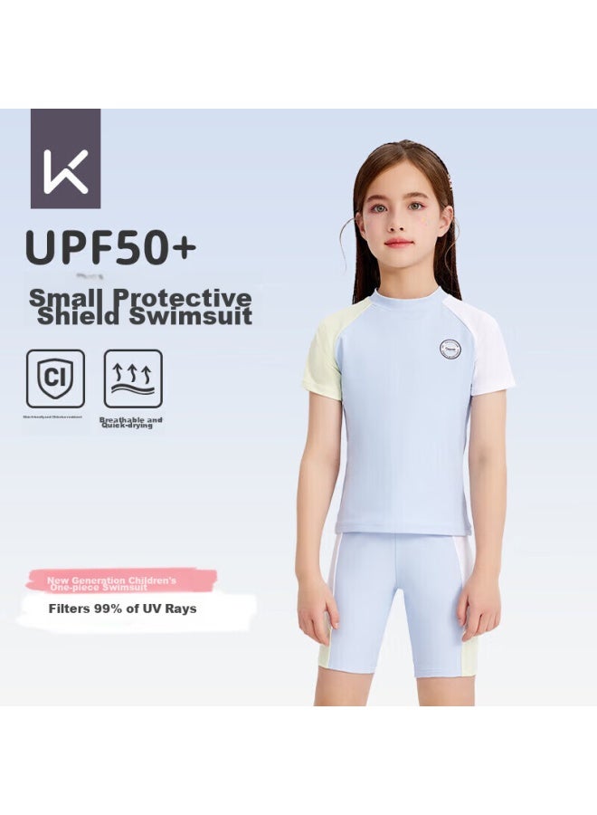 Keep Children's Swimsuit, Girls' Two-piece, For Older Kids, Professional Training, Sun Protection, Swimming Set, Sea Salt Blue, Size 18 - Image 1