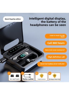 Bluetooth Headset Long Standby Endurance 2024 Wireless Monaural Ear-Hanging Driver HD Call-Colour:Black [flagship Edition] [with Power Compartment] 880 Hours Of Calls + 680 Hours Of Listening To Music + Power Display [v13 With Power Compartment]-Type:Official Standard Configuration