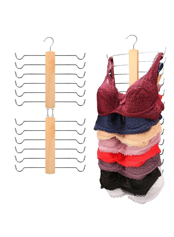 SYOSI 2 Pcs Tank Top Hangers, Wooden Underwear Hanger, 360° Rotating Bra Hanger for Tank Tops/Bras/Camisole, Closet Tank Top Hanger with 12 Metal Hooks, Hold 12 Tank Tops or Bras - Image 1