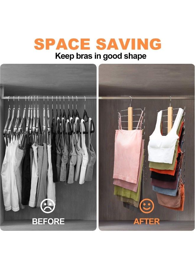 SYOSI 2 Pcs Tank Top Hangers, Wooden Underwear Hanger, 360° Rotating Bra Hanger for Tank Tops/Bras/Camisole, Closet Tank Top Hanger with 12 Metal Hooks, Hold 12 Tank Tops or Bras - Image 2