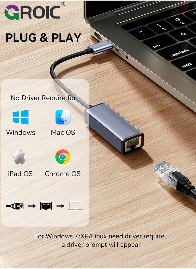 GROIC USB Port Expender with LAN, Built in A & C to Ethernet Adapter, Multiple for PC, Mac Alloy Extra 1 Type and 3 Ports RJ45 Hub  - Image 3