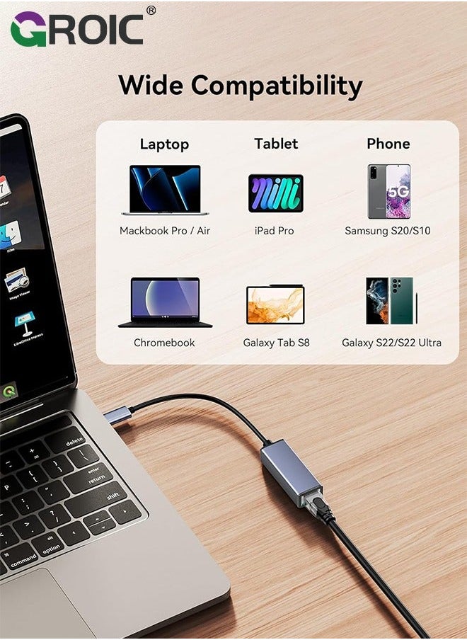 GROIC USB Port Expender with LAN, Built in A & C to Ethernet Adapter, Multiple for PC, Mac Alloy Extra 1 Type and 3 Ports RJ45 Hub  - Image 4