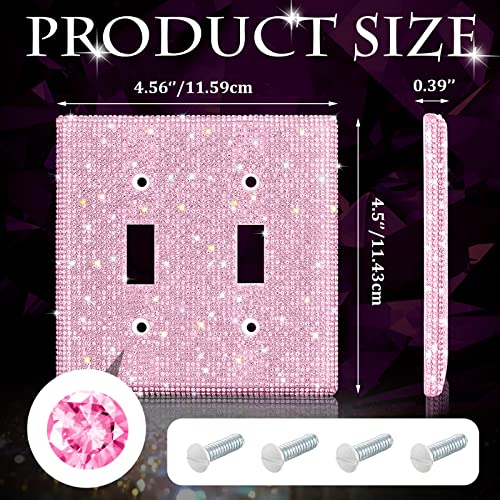 Yookeer Shiny Rhinestones Wall Plate Light Switch Cover Plate Decorative Wall Bling Outlet Cover for Bedroom Accessories Home Decor(2-Gang Decorator,Pink) - Image 2
