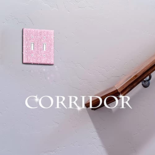 Yookeer Shiny Rhinestones Wall Plate Light Switch Cover Plate Decorative Wall Bling Outlet Cover for Bedroom Accessories Home Decor(2-Gang Decorator,Pink) - Image 4