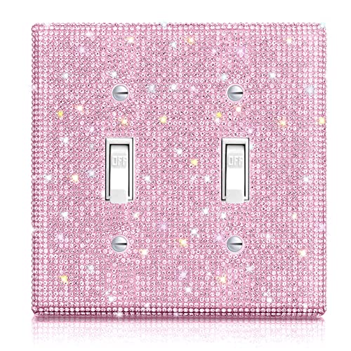 Yookeer Shiny Rhinestones Wall Plate Light Switch Cover Plate Decorative Wall Bling Outlet Cover for Bedroom Accessories Home Decor(2-Gang Decorator,Pink) - Image 1