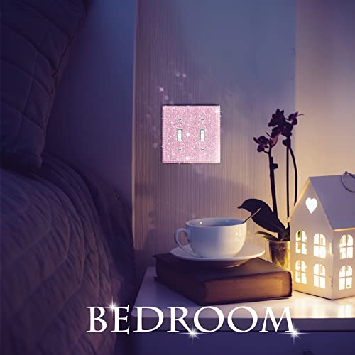 Yookeer Shiny Rhinestones Wall Plate Light Switch Cover Plate Decorative Wall Bling Outlet Cover for Bedroom Accessories Home Decor(2-Gang Decorator,Pink) - Image 3