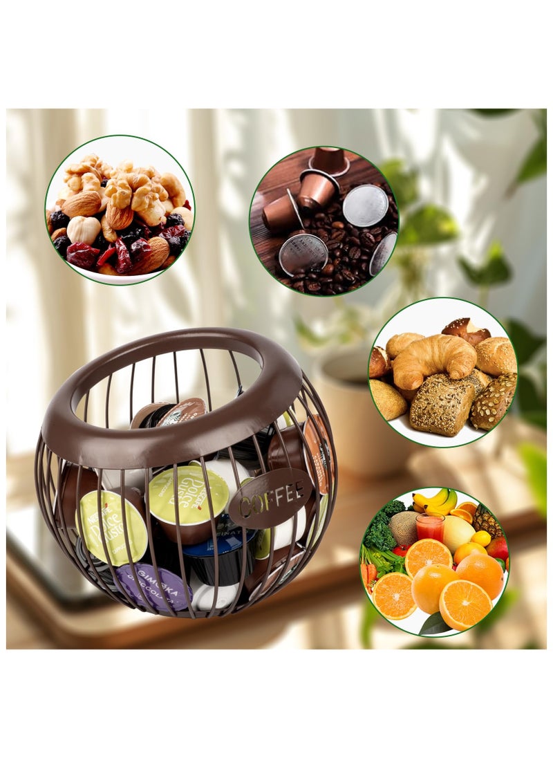 LKTOCAFT - Metal Coffee Pod Holder Organizer – Large Capacity Spherical Capsule Storage Basket for Kitchen Countertop Decor, Home & Office Espresso Bar – Holds Cups, Bags, Sugar, Fruit - Image 1