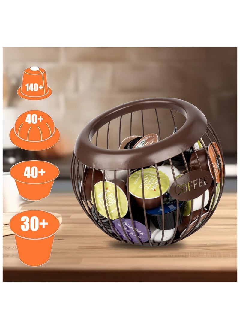 LKTOCAFT - Metal Coffee Pod Holder Organizer – Large Capacity Spherical Capsule Storage Basket for Kitchen Countertop Decor, Home & Office Espresso Bar – Holds Cups, Bags, Sugar, Fruit - Image 1