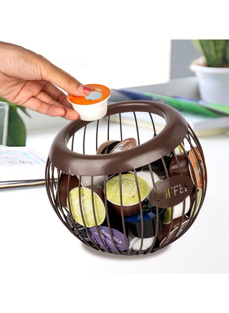 LKTOCAFT - Metal Coffee Pod Holder Organizer – Large Capacity Spherical Capsule Storage Basket for Kitchen Countertop Decor, Home & Office Espresso Bar – Holds Cups, Bags, Sugar, Fruit - Image 1