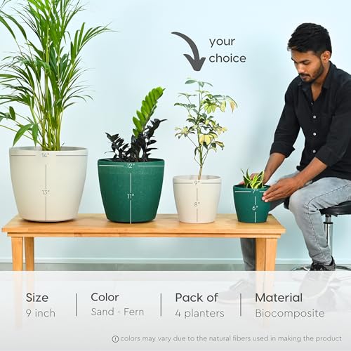 Eha Set of 4 Earth-Friendly Deco 9" Self-Watering pots and Planters | Bamboo Based | UV Protected | for Indoor, Home Decor, Outdoor, Balcony & Garden | SCastle-Fern - Image 2