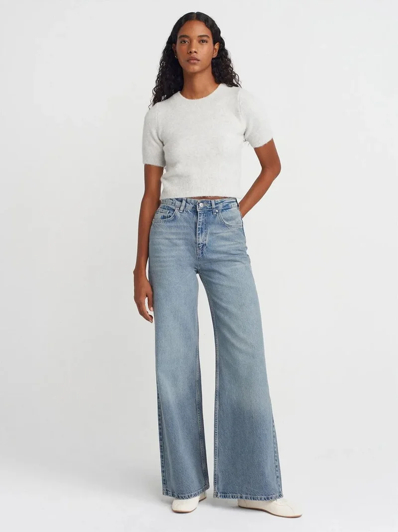 ديلفين DILVIN High-Waist Wide-Leg Cotton Denim Jeans