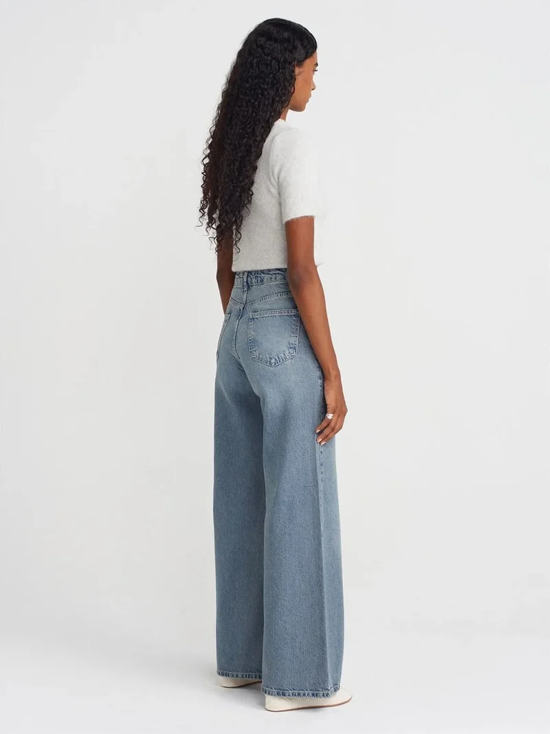 ديلفين DILVIN High-Waist Wide-Leg Cotton Denim Jeans