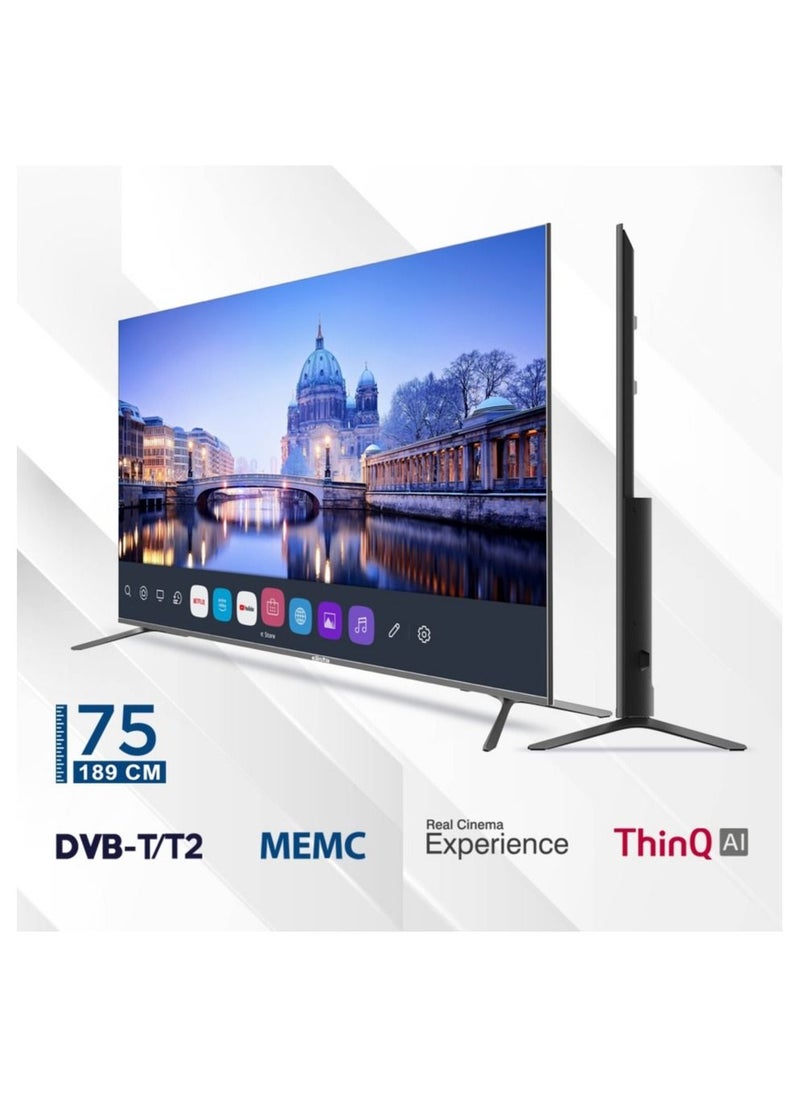 Elista - 75-Inch Smart LED WebOS TV,  4K UHD HDR, 189 CM (75) B75UHD4EKC, Apple TV, Bezel-less Design, Dolby Audio, Magic Remote, Alexa Buit-in, ThinQ AI, MEMC, BT 5.0, 1.5 GB RAM & 8 GB ROM - Image 1